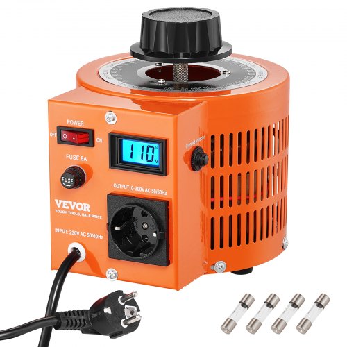 VEVOR Transformador de voltaje variable automático de 2000 VA, 6,6 A, entrada de 230 V, salida de 0-300 V, regulador de voltaje de CA LCD 4 fusibles, interruptor de control térmico para oficina