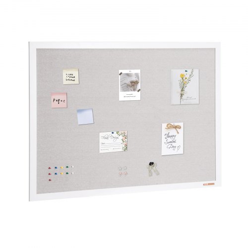 VEVOR Tablero de Corcho Blanco con Superficie de Lino 1200 x 900 mm Tablón de Anuncios de Pared con Marco de Madera Blanco Tablón de Anuncios Elegante y Funcional para Hogar, Escuela, Oficina