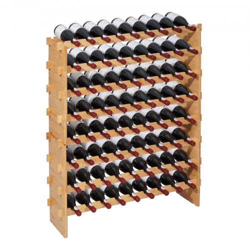 VEVOR Botellero Modular Apilable de Bambú, para 72 Botellas, 8 Niveles, Capacidad de Carga Total de 80 kg, Estable, Ideal para Cocina, Bodega, Bar y Vinoteca, Color Natural, 956 x 250 x 1190 mm