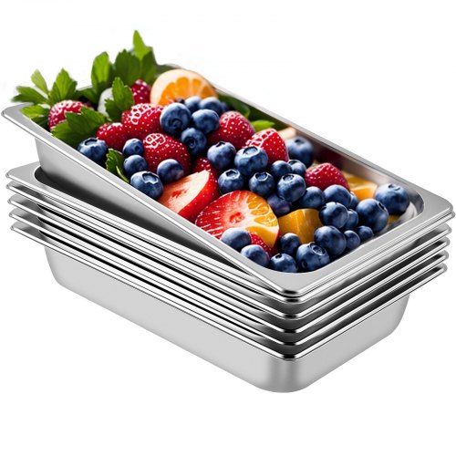 VEVOR 6 Bandejas Rectangulares de Acero Inoxidable, 13 L Unidades Bandeja Honda Rectangular para Servir, Bandeja Profunda, Bandeja de Acero Inoxidable, Bandeja para Arroz al Vapor