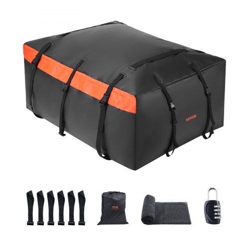 VEVOR Bolsa de Carga para Techo de Automóvil, Resistente, 840D PVC, 100 % Impermeable, para Todos los Vehículos con o sin Portaequipajes, con Cerradura, Gancho para 6 Puertas, 125 x 93 x 56 cm
