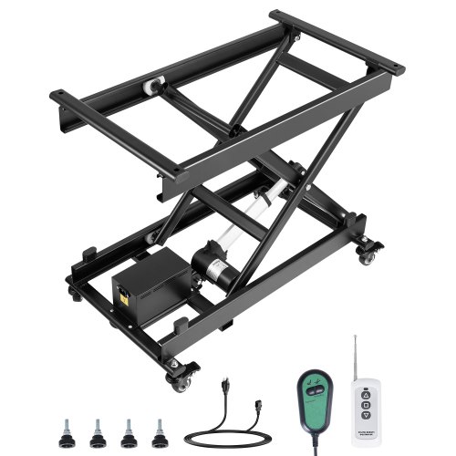 VEVOR Mesa Elevadora Eléctrica de Tijera Simple con Capacidad para 150 kg, Altura de Elevación de 200-710 mm, Mesa Elevadora de Café con 4 ruedas, para Manipulación y Transporte de Materiales, Negro