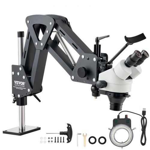 Microscopio multidireccional VEVOR con soporte de resorte, microscopio de joyería con aumento de 7X-45X, soporte para incrustaciones de microjoyas con luz LED de anillo USB integrada, microscopio de joyero para incrustaciones de joyas