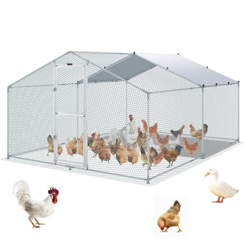 VEVOR Gallinero de Metal para Exterior, 400x300x200 cm, Gran Corral para Pollos, Lona Impermeable, Techo Puntiagudo, Puerta Doble, Malla de Alambre, Parque para Gansos, Patos, Conejos, Mascotas, Plata