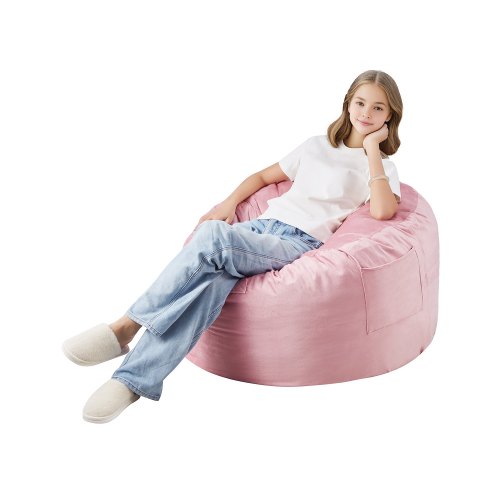 VEVOR Sillón Puf, Puf Redondo de 890 x 890 x 560 mm con Funda Extraíble y Lavable, Espuma Viscoelástica 25D Rellena de Terciopelo Holandés Suave y Liso, Puf de Carga de 80 kg para Dormitorio, Rosa