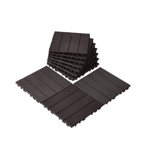 VEVOR Interlocking Deck Tiles, 10 Pack,12"x12" 10 sq. ft Plastic Waterproof Outdoor Flooring All Weather Use, Patio Floor Decking Covering Tiles for Porch Poolside Balcony Backyard, Dark Brown