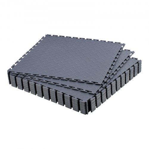 VEVOR Garage Floor Tiles Interlocking, 16 Pack 513 x 513 x 5 mm Interlocking Modular Garage Flooring Tiles, Diamond Plate Slip-Resistant PVC Mats for Workshop,Warehouse,Tool Room, Graphite Gray