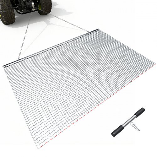 VEVOR Drag Harrow, 2 x 1.2 m, High-Efficiency Chain Harrow Rake, ATVs UTVs Tractors Attachments, Durable Galvanized Steel Mesh Drag Mat with Towing Chain, for Gravel Driveway Ruts Farm Field Leveling