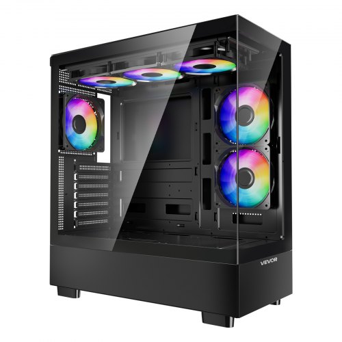 VEVOR PC Gaming Case, Mid-Tower, Computer Case with High-Airflow Tempered Glass Panel, Dust Filter, 6 x 120 mm PWM ARGB Fans, Easy Cable Management, for GPU up to 410 mm in Length, for ATX/M-ATX/ITX