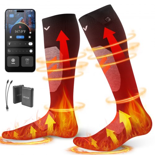 VEVOR Heated Socks, Small Size, 5000mAh Battery Rechargeable Heating Socks with 4 Heating Levels, Electric Heated Sock with APP Control for Men Women, Foot Warmer for Hunting Riding Camping Hiking
