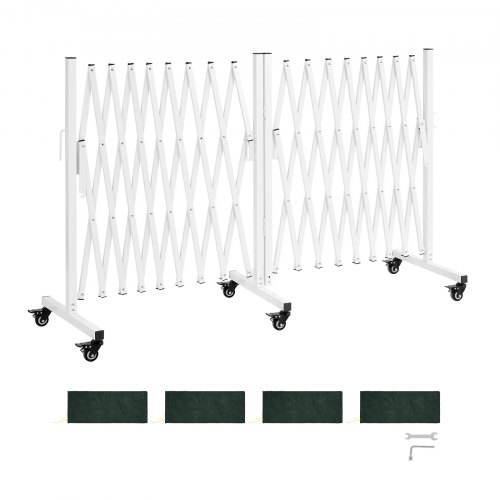 VEVOR Double Expandable Barricades, 5.48m Expandable Safety Barrier, 0-180° Rotatable Mobile Barricade with Locking Casters, Portable Folding Security Gate Traffic Fence for Patio Garden Stairway