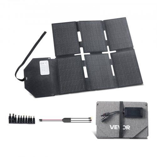 VEVOR 60W Foldable Solar Panel Charger, 16BB N-Type Monocrystalline Solar Panel 24% Efficiency, Lightweight Portable with MC4 Output, Type-C, USB-A & DC Ports for Power Stations Camping Hiking