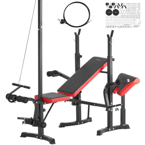 VEVOR Weight Bench, Multi-Functional Adjustable Bench, 600lbs Exercise Sit up Bench for Full Body Workout, Weight Bench Press for Home Gym Strength Training, Flat Utility Bench with Fast Adjustment