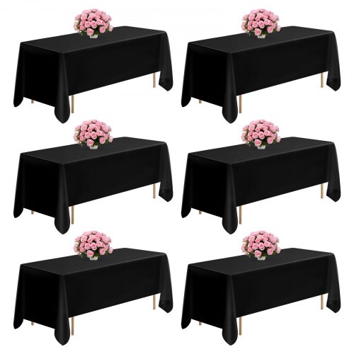 VEVOR Black Tablecloths for Rectangle Tables, 6 Pack, 70 x 120 Inches, Reusable and Machine Washable Table Clothes, Wrinkle-Resistant Polyester Fabric Table Covers for Wedding, Party, Banquet