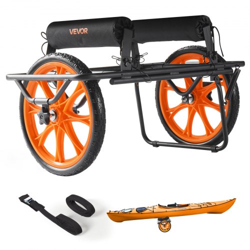 VEVOR Kayak Cart, 149.7 kg Load Capacity, Canoe Cart Dolly with 38.1 cm Solid Rubber Tires & Kickstand, Assembles & Disassembles Within Seconds, Paddle Board Trolley for Kayaks, Canoes, Paddleboards