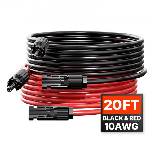 VEVOR 6.1m/20FT Solar Panel Extension Wire with Female & Male Connectors 10AWG/6 mm² 1 Pair