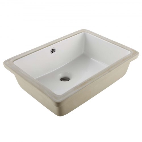 VEVOR Undermount Bathroom Sink, 470 x 335 mm Rectangular White Ceramic Vessel Sink with Overflow Hole, Under Counter Drop in Modern Lavatory Vanity Bath Wash Bowl Basin, Rectangle for Small Space