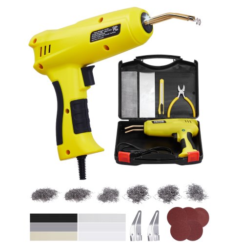 VEVOR Plastic Welding Kit, 220W Plastic Welder Gun with 1200PCS Hot Staples & 76PCS Welding Rods, Professional Hot Staple Welding Gun with LED Light, Carrying Case for Kayak, Toys, Car Bumper Repair