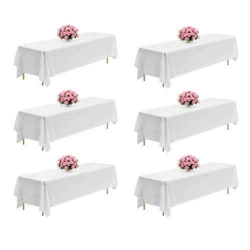 VEVOR White Tablecloths for Rectangle Tables, 6 Pack, 90 x 132 Inches, Reusable and Machine Washable Table Clothes, Wrinkle-Resistant Polyester Fabric Table Covers for Wedding, Party, Banquet