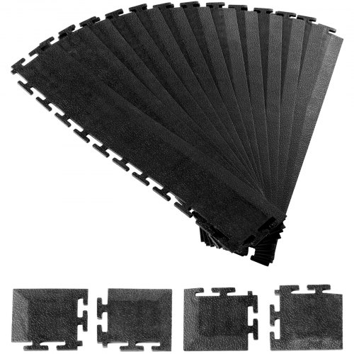 VEVOR Male Garage Floors Transition Edge Kit, 12 Edges and 4 Corners, Sturdy PVC Interlocking Modular Garage Floor Edging Slip-resistant, Compatible Only with VEVOR 4-Sided Interlocking Mats, Black