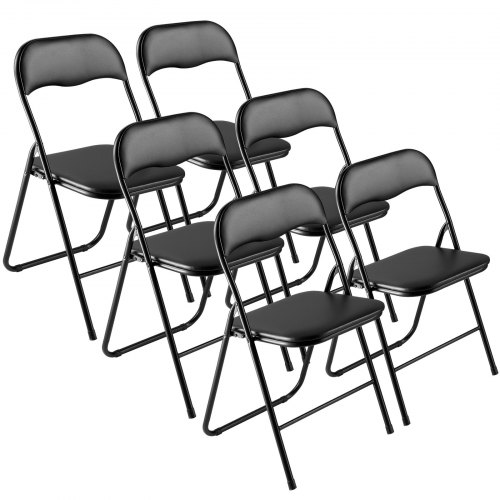 VEVOR 6 Pack Folding Chairs, Foldable Leather Chairs with Heavy Duty Metal Frame & Padded Cushion, Portable Folding Card Table Chairs, Stackable Seats for Home, Yard, Garden, Parties, Events, Black