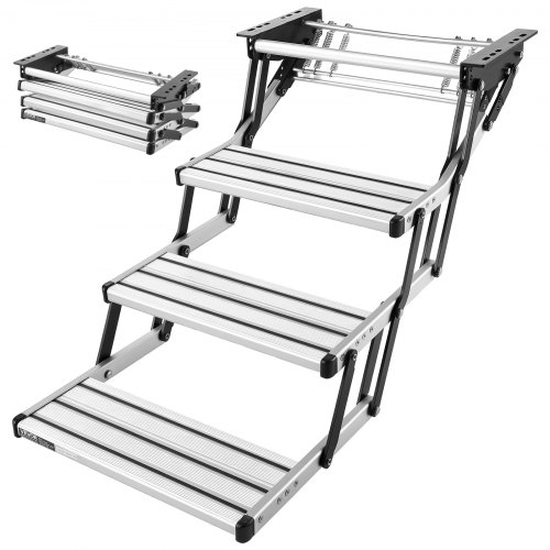 VEVOR RV Steps, 3-Step, 200 kg Load Capacity, Manual Retractable RV Stairs, Telescopic Folding Aluminum Alloy Camper Steps, Steel Frame Non-Slip Entry Stairs for Camper Van Motorhome Travel Trailer