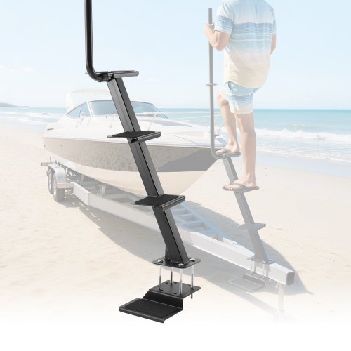VEVOR Boat Trailer Steps, 4-Step, Heavy-Duty Boat Trailer Steps with Handle, Non-Slip Surface, 3 Mounting Angle Options, Steel Ladder for 76.2 x 76.2/76.2 x 127/101.6 x 101.6 mm Frame, Bottom Mounting