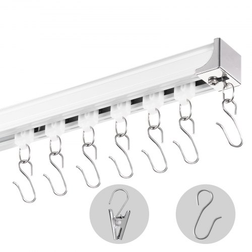 VEVOR Ceiling Curtain Track Set, 17.7 FT/5.4 Meter, Sliding Ceiling Track System for Curtains, Room Divider Curtain Track Ceiling/Wall Mounted for Living Room Bedroom with Hooks and Hardware, White