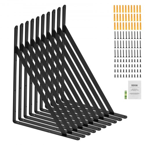 VEVOR Shelf Bracket, 12 x 8 in 10 Pcs, Heavy Duty Floating Shelf Brackets, Brackets for Shelves, 3mm Thick Matte Black Triangle Shelf Bracket,Steel Shelving Brackets with 160 lbs Load Capacity
