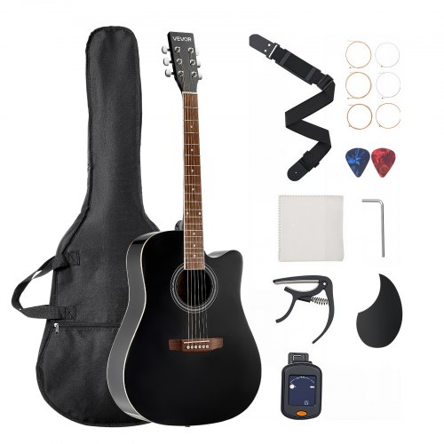 VEVOR 1041 mm (41 in) Cutway Acoustic Guitar Beginner Bundle with Gig Bag for Adult Black