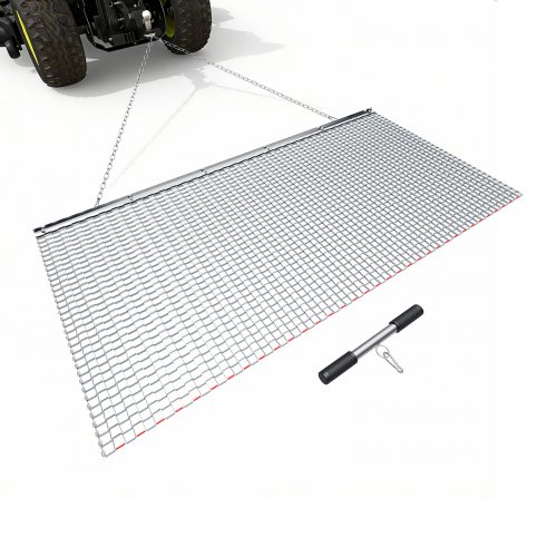 VEVOR Drag Harrow, 1.8x0.9 m, High-Efficiency Chain Harrow Rake, ATVs UTVs Tractors Attachments, Durable Galvanized Steel Mesh Drag Mat with Towing Chain, for Gravel Driveway Ruts Farm Field Leveling
