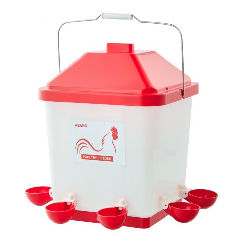 VEVOR 19L Automatic Chicken Waterer, 6 Water Ports, Automatic-Fill Water Cup, Automatic Gravity Waterer with Convenient Handle Sealed Rubber Ring, Waterproof PP Material, No Waste Design, for Chicken