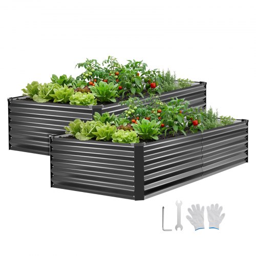 VEVOR 2 Pack Galvanized Raised Garden Beds, 2030 x 1020 x 460 mm, Rectangular Metal Planter Boxes Kit Outdoor, Elevated Planting Box with Gloves, Alu-Zinc, for Growing Flowers Vegetables, Dark Gray