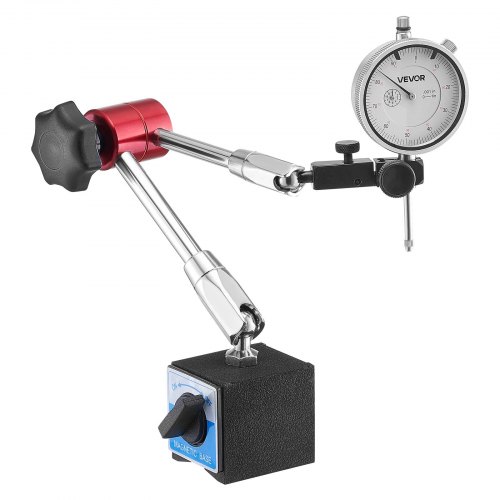 VEVOR Dial Test Indicator with Magnetic Flexible Base Stand, 0.03 mm Accuracy, 0-25.4mm Range, Fine Adjustable Long Arm, Professional for Machine Set-Up, Narrow Area Measurement, Easy to Read