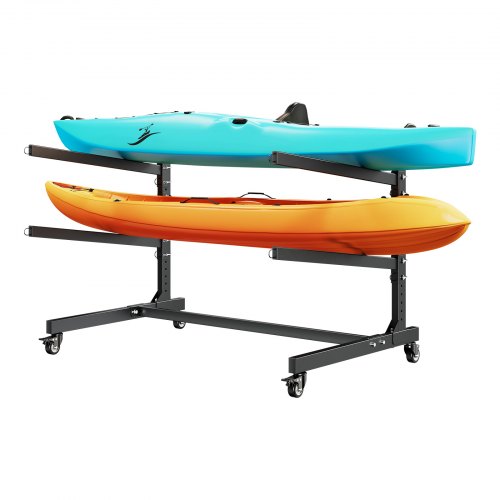 VEVOR Kayak Storage Rack for 2 Kayaks, Holds 80 kg, Heavy Duty Adjustable Freestanding Stand with Lockable Wheels for Indoor Outdoor Garage Shed Dock, Holder for Canoe, SUP, Surfboard & Paddleboard