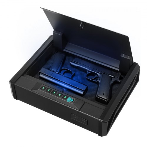 VEVOR Gun Safe, Heavy Duty Handgun Safe with Fingerprint/Password/Key, 3-Way Quick Access Firearm Case Box with Lighting for 2 Pistols & 2 Magazines, Pistol Gun Box for Nightstand Bedside Desk Car