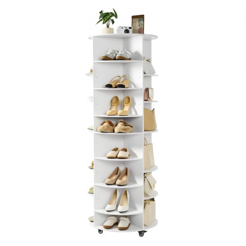 VEVOR 7 Tier Rotating Shoe Rack Tower with Adjustable Shelves, Movable 360° Spinning Carousel Display with Wheels, Lazy Susan Organizer Closet for Bedroom, Living Room, Entryway, Closet, White