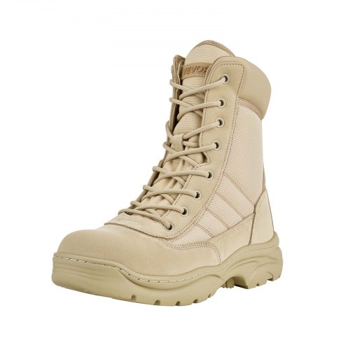 VEVOR Men's Military Tactical Boots, 203 mm Combat Hiking Work Boots, Lightweight & Breathable Side Zipper Motorcycle Interceptor Trooper Boot, for Outdoor Security, UK Size 10 Sand-colored