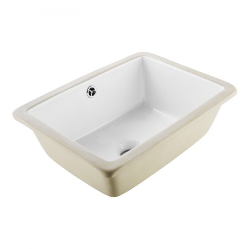 VEVOR Undermount Bathroom Sink, 400 x 305 mm Rectangular White Ceramic Vessel Sink with Overflow Hole, Under Counter Drop in Modern Lavatory Vanity Bath Wash Bowl Basin, Rectangle for Small Space