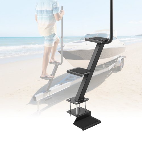 VEVOR Boat Trailer Steps, 3-Step, Heavy-Duty Boat Trailer Steps with Handle, Non-Slip Surface, 3 Mounting Angle Options, Steel Ladder for 76.2 x 76.2/76.2 x 127/101.6 x 101.6 mm Frame, Bottom Mounting