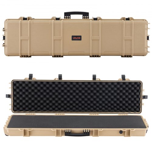 VEVOR Hard Rifle Case, Lockable Rifle Case with Pre-cut Foams, 138 cm Movable Gun Storage with Wheels, IP67 Waterproof & Dustproof Pistol Storage for Rifle, Shotgun, Airsoft Gun, Khaki