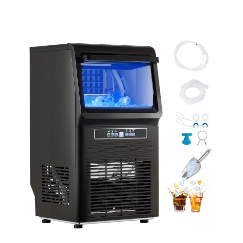 VEVOR 80lbs/24H Commercial Ice Maker Machine, 12lbs Storage Capacity Ice Maker with Drain Pump, 36 Ice Cubes in 15 Minutes, LED Digital Display Freestanding Self-Cleaning for Bar Office Restaurant
