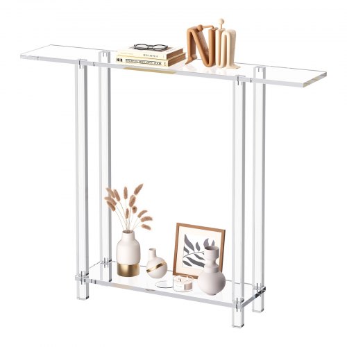 VEVOR Acrylic Console Table, 2 Tiers Narrow Side Desk with Bottom Open Storage, Modern Rectangle Acrylic End Table, Transparent Entry Desk for Foyer, Hallway, Living Room, 19.3 x 100 x 80 cm (Clear)