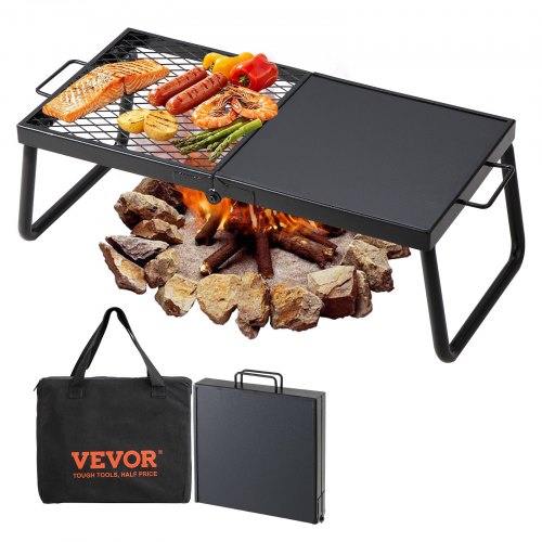 VEVOR Folding Campfire Grill, Heavy Duty Steel Mesh Grate, 57cm Portable Camping Grates Over Fire Pit, Camp Fire Cooking Equipment with Legs Carrying Bag, Grilling Rack for Outdoor Open Flame Cooking