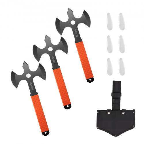 VEVOR Throwing Axes and Tomahawks, 3 Pack 340.4 mm Triple Edge Axe Throwing Hatchet Set, Stainless Steel Head with Non-Slip TPR Rubber Handle, with Black Nylon Sheath, for Recreation and Competition