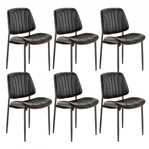 VEVOR Modern Dining Room Accent Chairs Set of 6, Upholstered Leather Side Chair for Dining Tables, Space-Saving Kitchen Table Chair with Thick Cushions and Metal Legs, Black