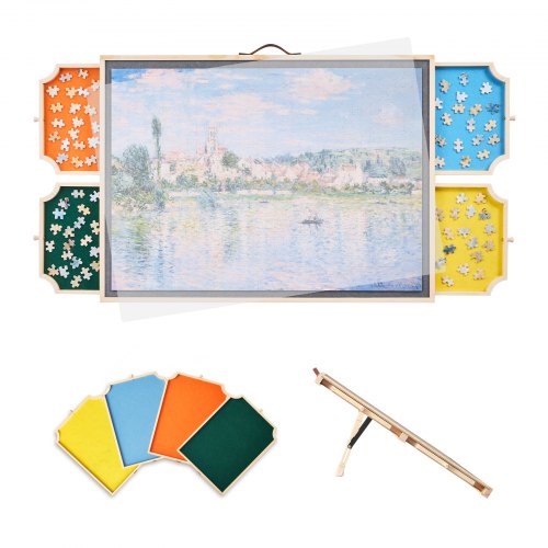 VEVOR 1000 Piece Rotating Puzzle Board with 4 Colorful Felt Drawers and Cover, 73x53cm Portable Wooden Table, Adjustable 2-Tilting-Angle Jigsaw Puzzle Accessories for Adults, Birthday Gift for Mom