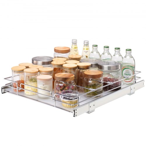 VEVOR 43.2 cm W x 53.3 cm D Pull Out Cabinet Organizer, Heavy Duty Slide Out Pantry Shelves, Chrome-Plated Steel Roll Out Drawers, Sliding Drawer Storage for Home, Inside Kitchen Cabinet, Bathroom, Under Sink