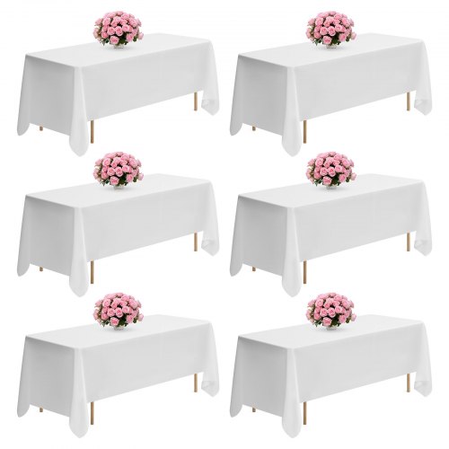 VEVOR White Tablecloths for Rectangle Tables, 6 Pack, 70 x 120 Inches, Reusable and Machine Washable Table Clothes, Wrinkle-Resistant Polyester Fabric Table Covers for Wedding, Party, Banquet