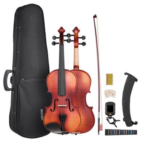 VEVOR Violin 4/4 355mm Size Fiddle Set Solidwood for Beginner Matte Brown Patterned